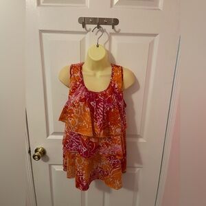Cato Orange and Pink Women’s Ruffle Top